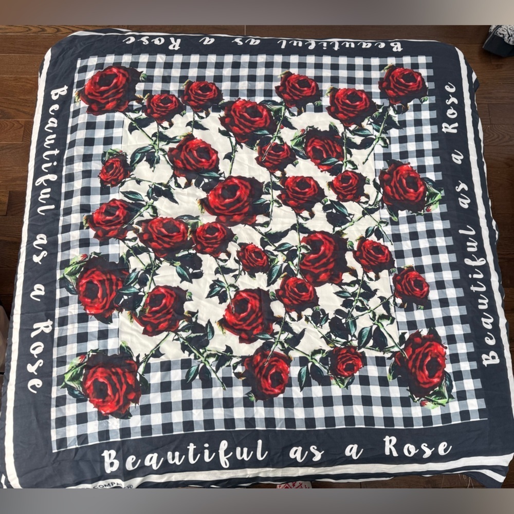 Clever Carriage Company Rose Patterned Scarf - Black and Red 💯 Silk